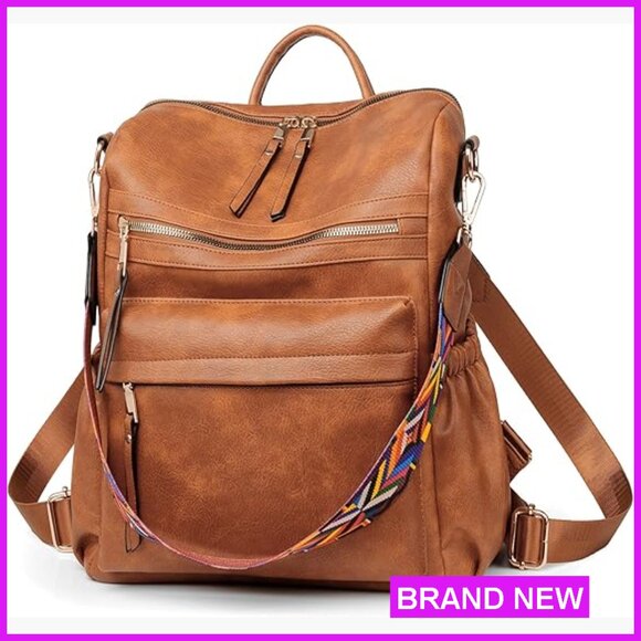 Faux Leather Backpack Purse Fashion Travel Shoulder Bag Versatile Chic